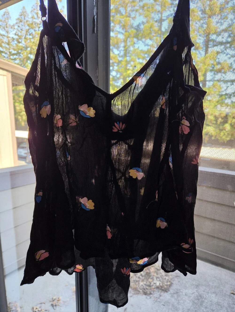 Free People Cami Top XL Black Floral Lace-Up